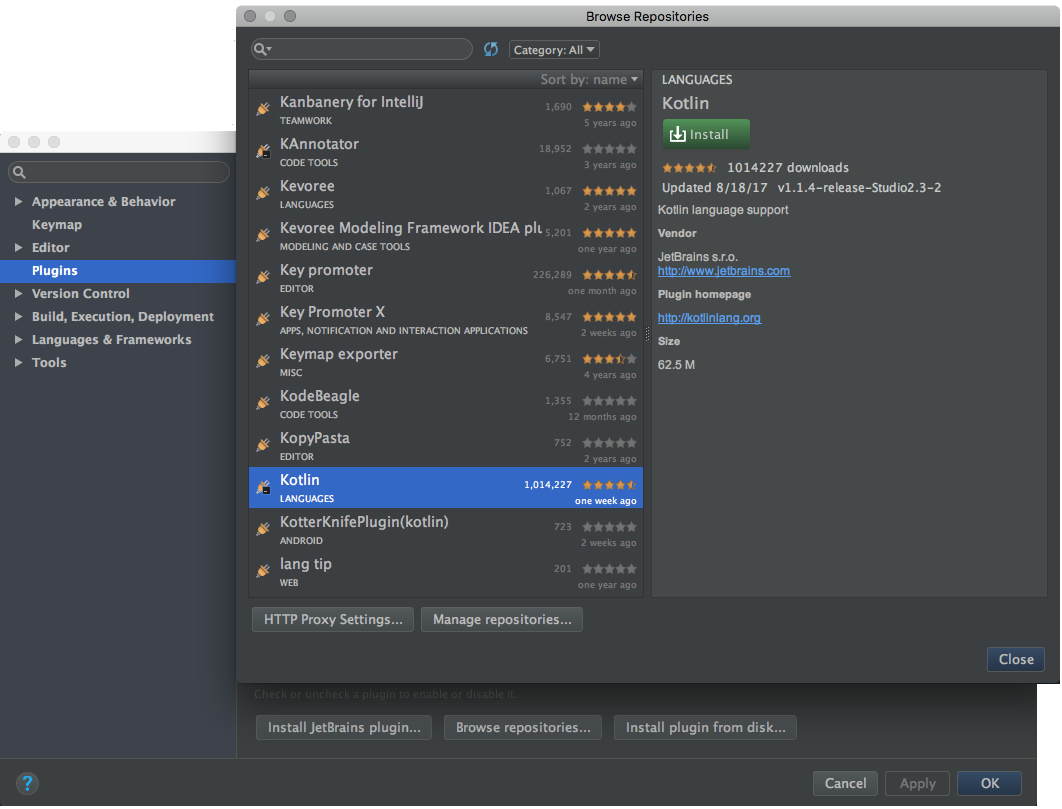 How to install Kotlin plugin in Android Studio