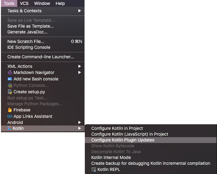 Configure Kotlin updates